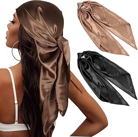 Two 35-inch Satin Head Scarves for Women