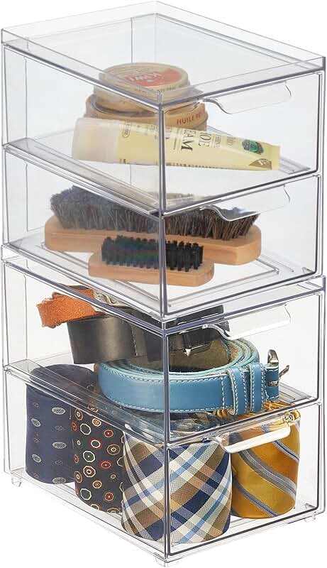 Stackable Plastic Storage Containers with 2 Drawers