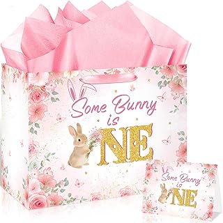 First Birthday Girl Decorations with Bunny Gift Bag