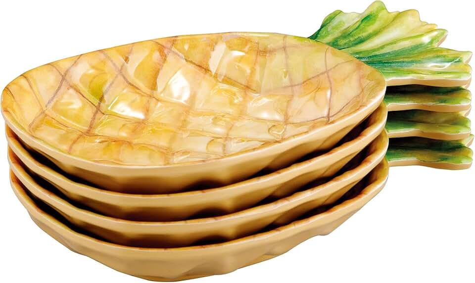 Set of 4 Pineapple-Shaped Melamine Dessert Plates