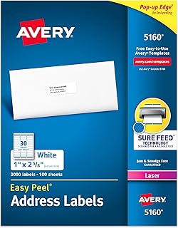Printable White Address Labels, 1" x 2-5/8", 3,000