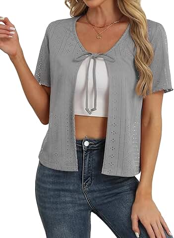 Women's Lightweight Tie Front Short Sleeve Cardigan