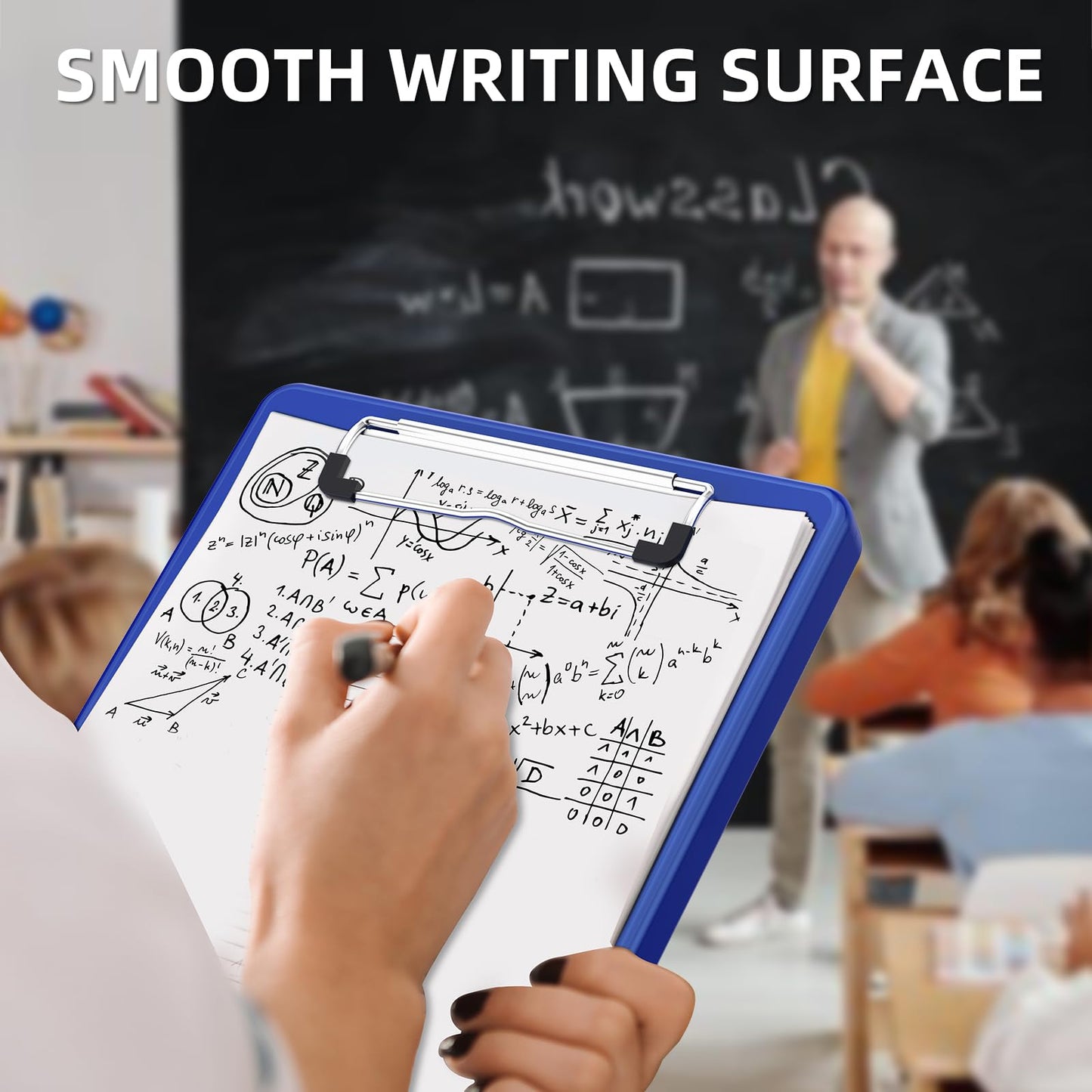 Slim plastic clipboard with storage and low profile clip