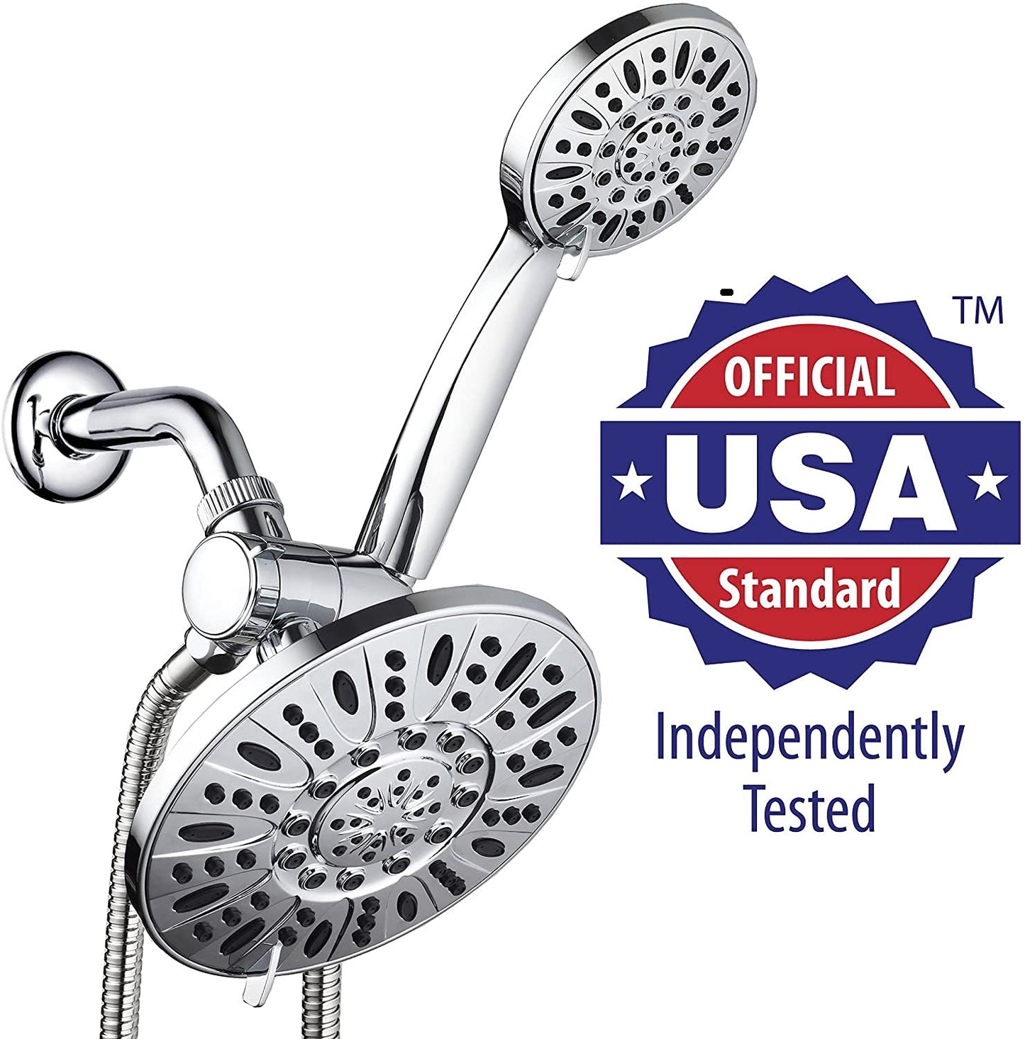 7" Premium High Pressure 3-Way Rainfall Combo for The Best of Both Worlds  Enjoy Luxurious Rain Showerhead and 6-Setting Hand Held Shower Separately or Together  Chrome Finish  3328