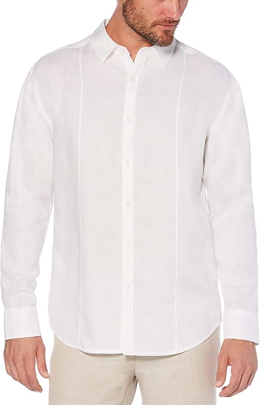 Men's 100% Linen Long Sleeve Shirt with Pintuck and Spread Collar