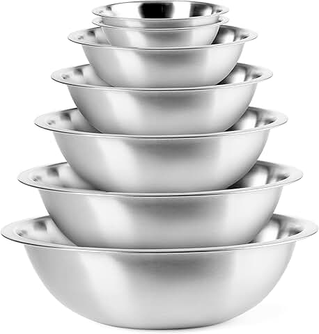 Set of six stainless steel mixing bowls for kitchen use