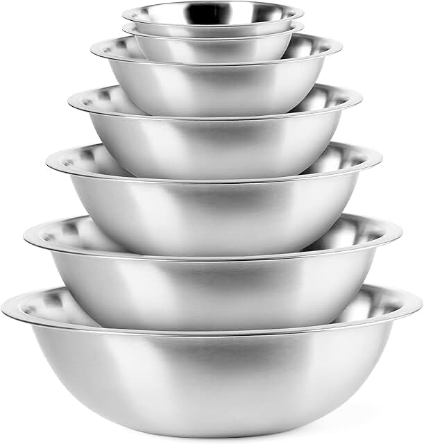 Set of six stainless steel mixing bowls for kitchen use