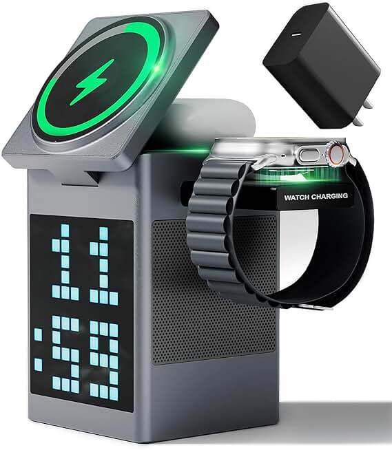 3-in-1 Wireless Charger with Bluetooth Speaker and Alarm