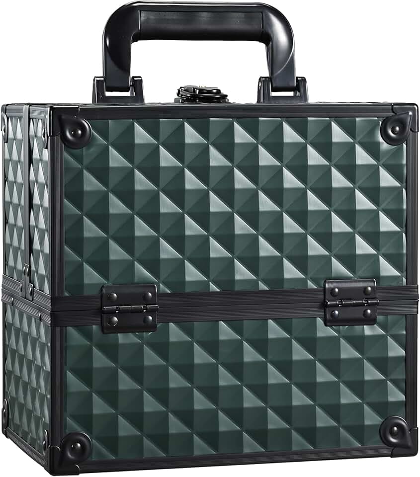 Dark Green Portable Makeup and Nail Kit Case