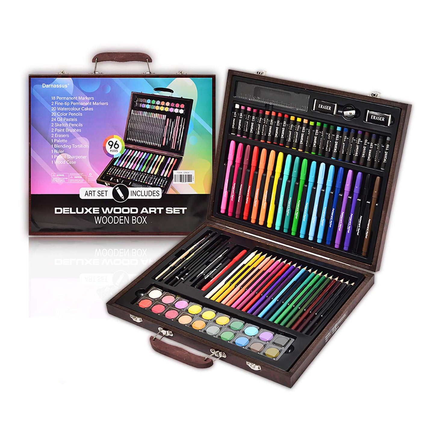 Wood Art Set with 96 Supplies in Portable Wooden Case