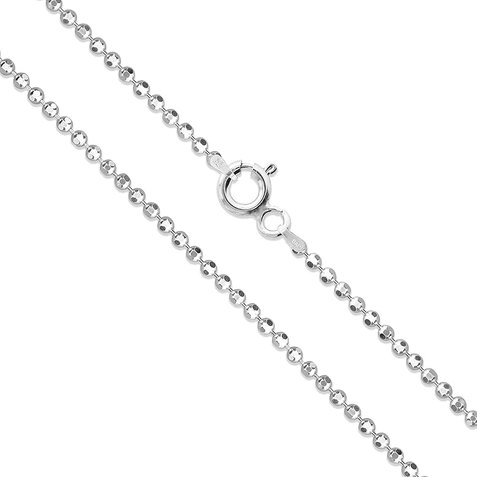 Diamond-Cut Silver Ball Chain Necklace 1.5mm
