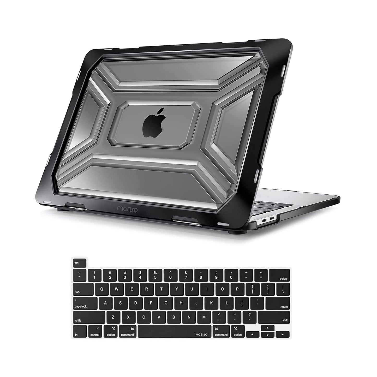 Compatible with MacBook Pro 13 inch Case M2 2022 2021 2020 A2338 M1 A2289 A2251 with Touch Bar Touch ID, Heavy Duty Plastic Hard Shell Case with TPU Bumper & Keyboard Cover, Black