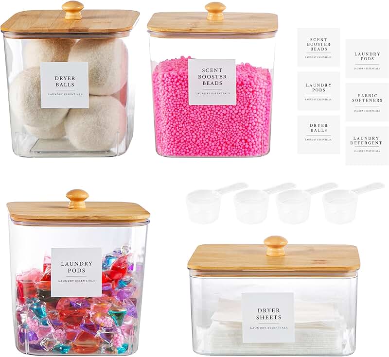 Laundry Pods Storage Container Set with Wooden Lids