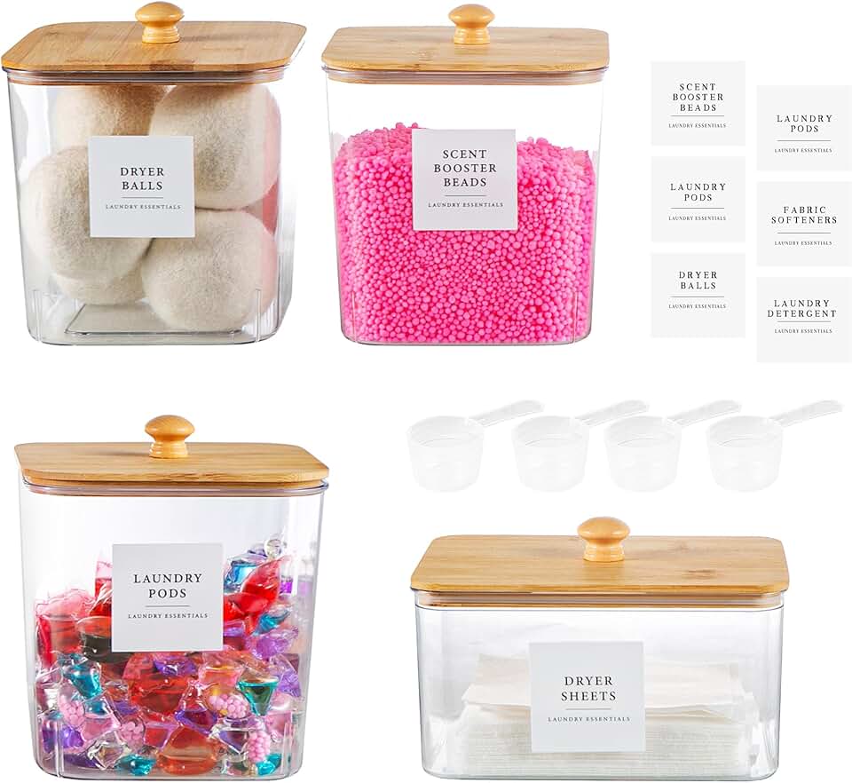 Laundry Pods Storage Container Set with Wooden Lids