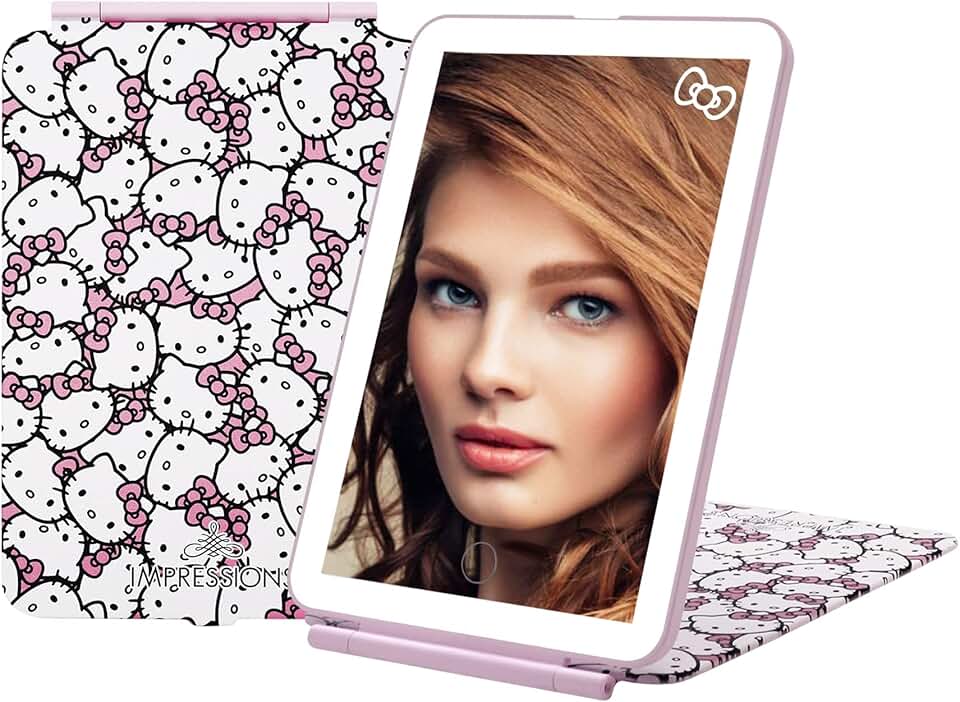 Hello Kitty Mini Tri-Tone Makeup Mirror with LED and Flip Cover