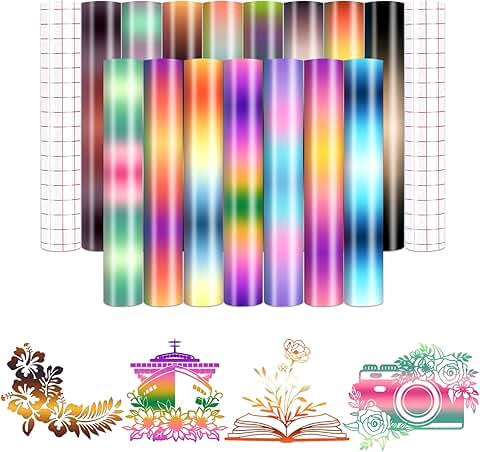 15 Sheets of Gradient Rainbow Permanent Vinyl for Mugs and Decor