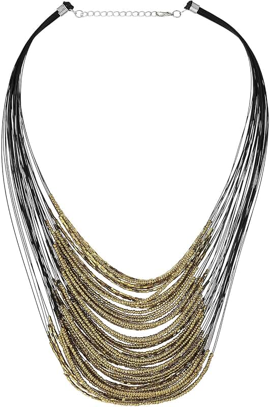 Bold layered necklace with beaded waterfall design