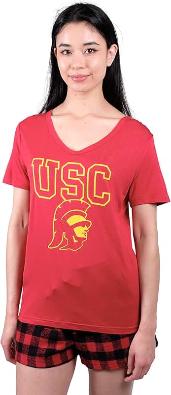 Women's NCAA Pajama Set with Shirt and Flannel Shorts