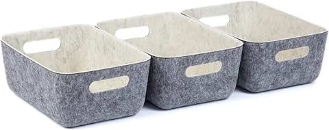 Three Small Recycled Storage Bins in Charcoal and Cream