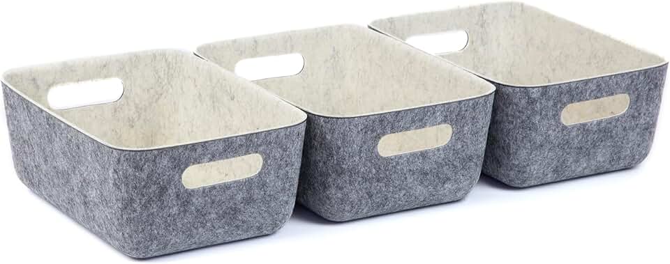 Three Small Recycled Storage Bins in Charcoal and Cream