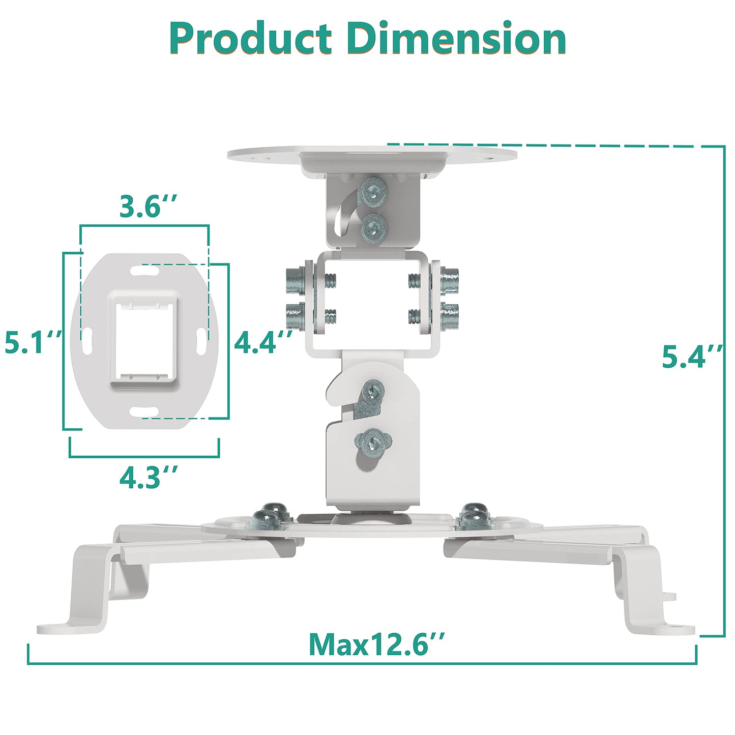Projector Ceiling Mount, Universal Low Profile Projector Mount with Retractable Arms and Multiple Adjustment Function (PM-002-W), White