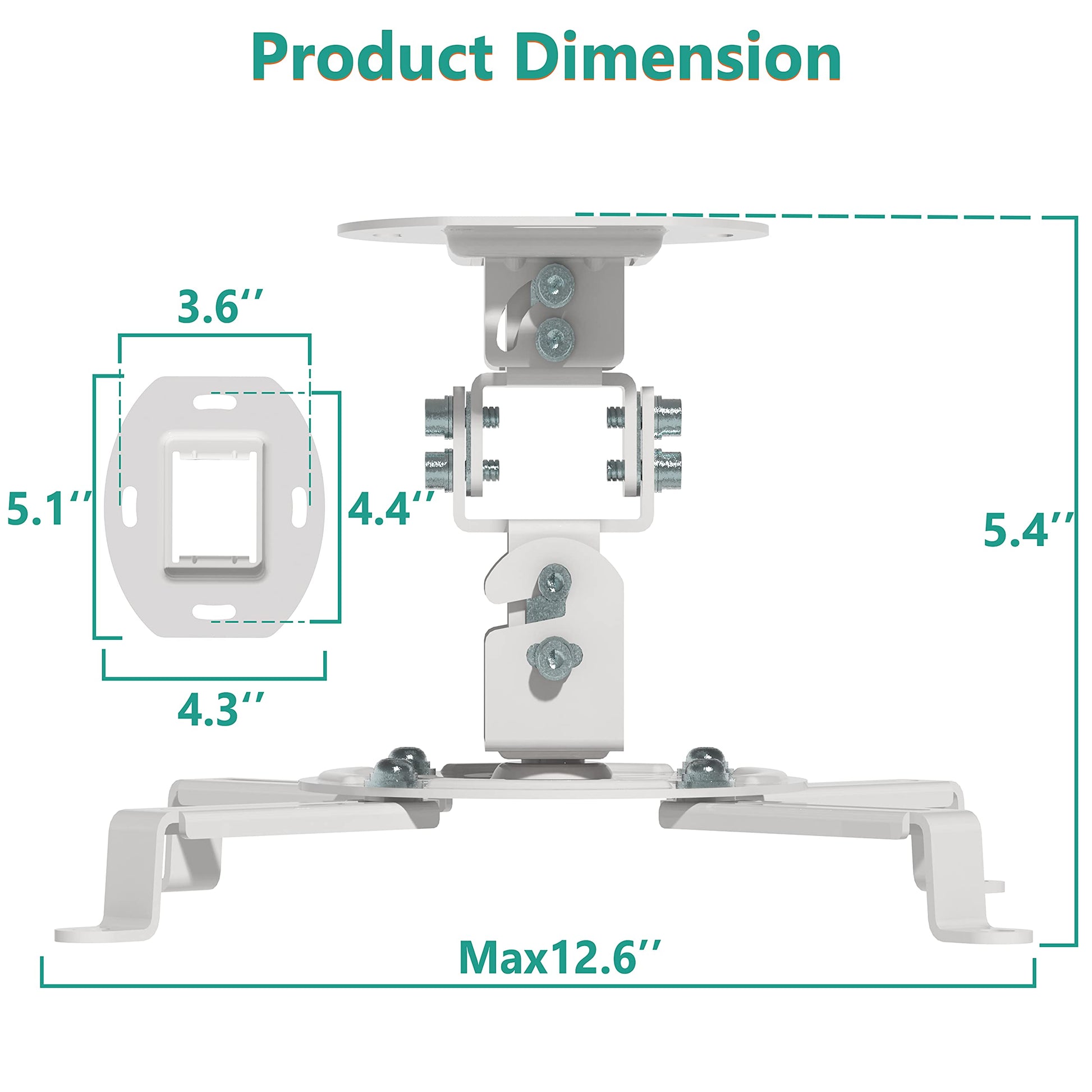 Projector Ceiling Mount, Universal Low Profile Projector Mount with Retractable Arms and Multiple Adjustment Function (PM-002-W), White