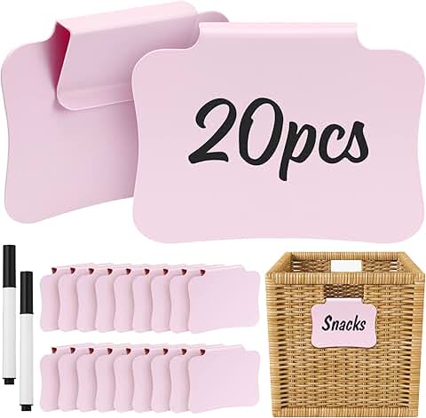 20 Pink Clip-On Basket Labels for Storage and Organization