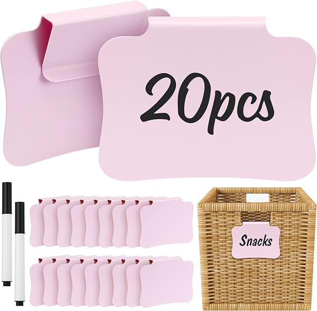 20 Pink Clip-On Basket Labels for Storage and Organization
