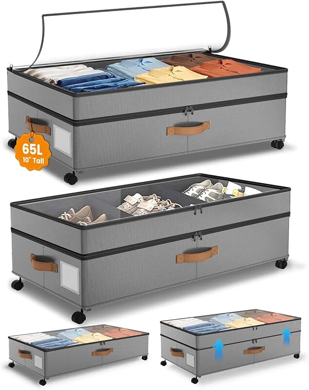 Large 10-Inch Under Bed Storage with Wheels
