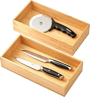 Bamboo Kitchen Utensil and Silverware Drawer Organizer Set