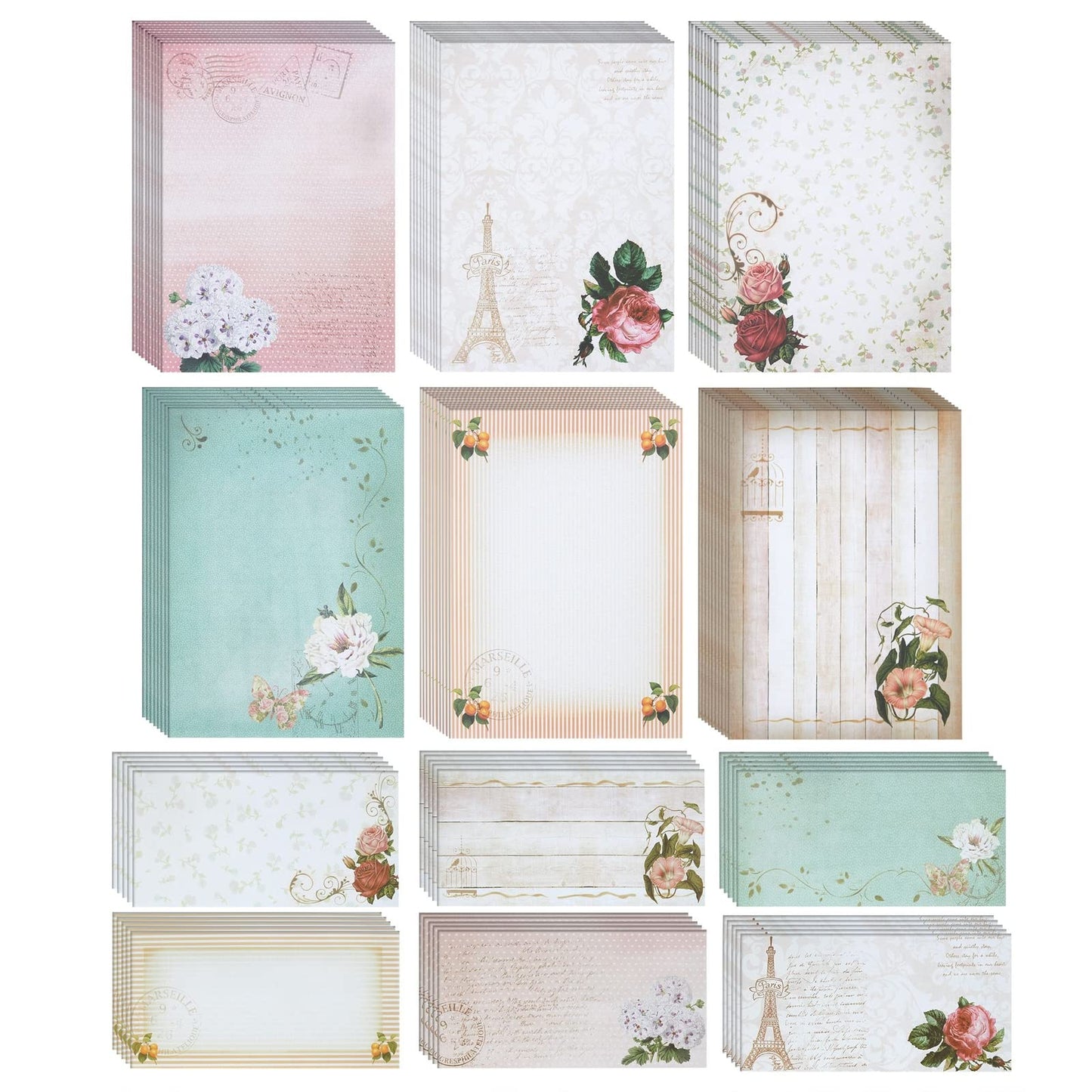 Vintage Gold Stationery Set with 60 Sheets and 30 Envelopes