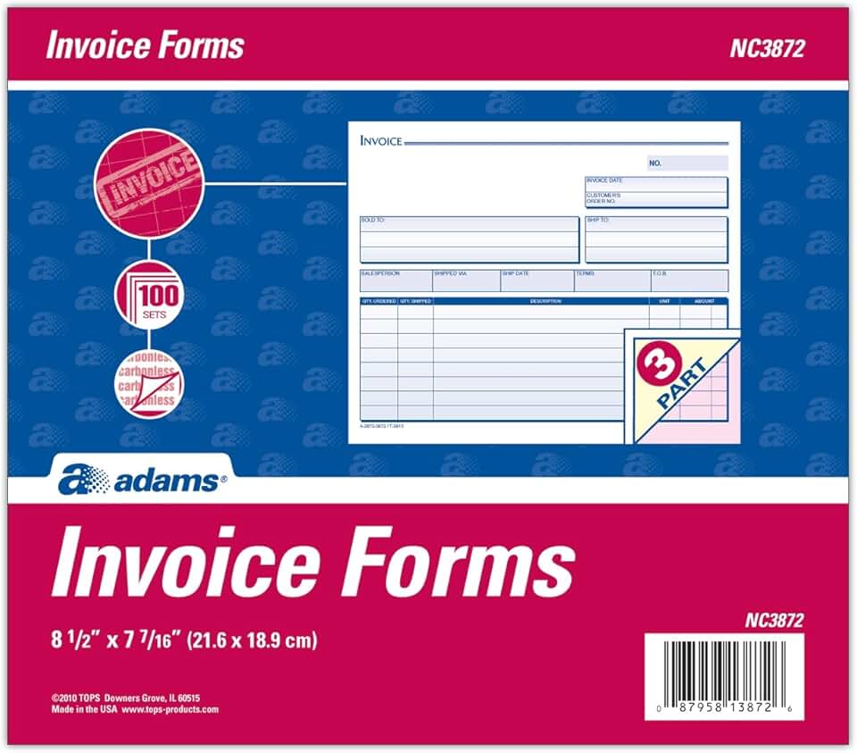 Three-Part Invoice Unit Sets, 7.44 x 8.5 Inches, 100 Pack