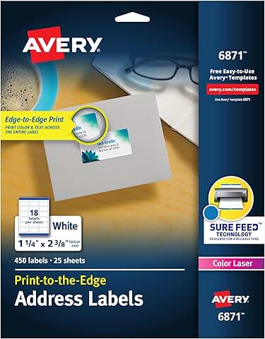 White Printable Address Labels, 1-1/4" x 2-3/8", 450 Sheets