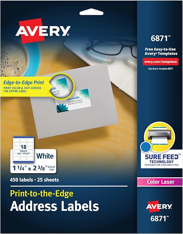 White Printable Address Labels, 1-1/4" x 2-3/8", 450 Sheets