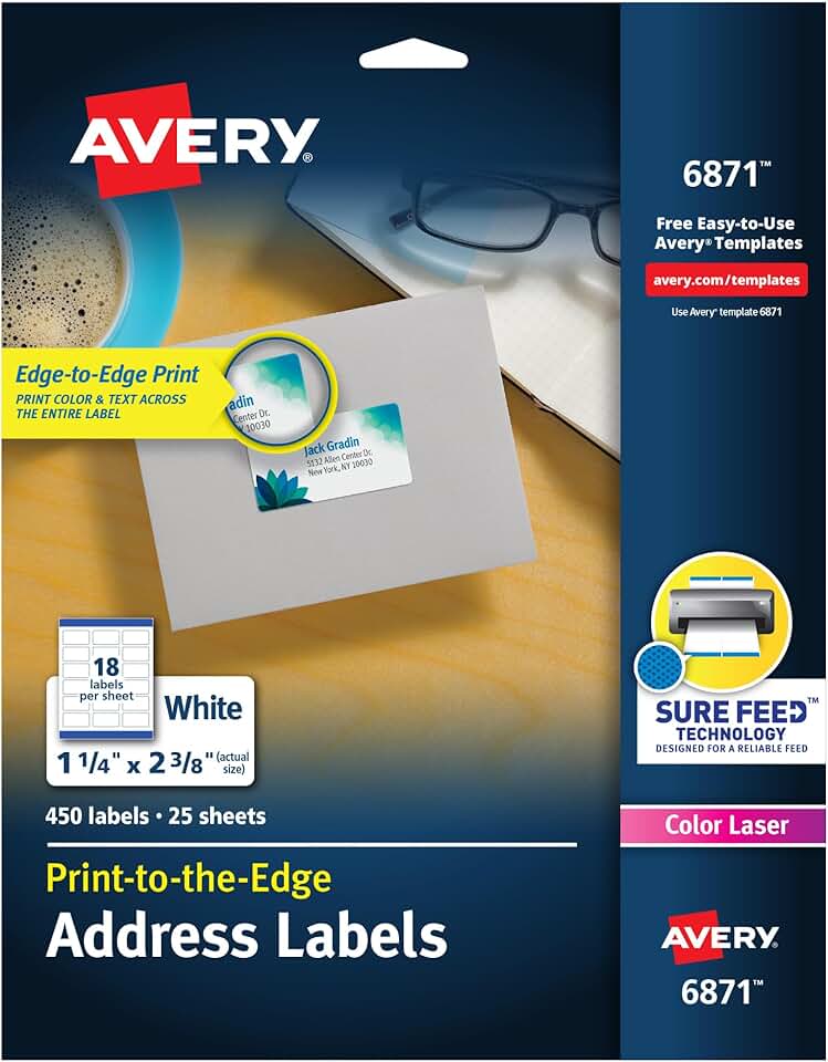 White Printable Address Labels, 1-1/4" x 2-3/8", 450 Sheets