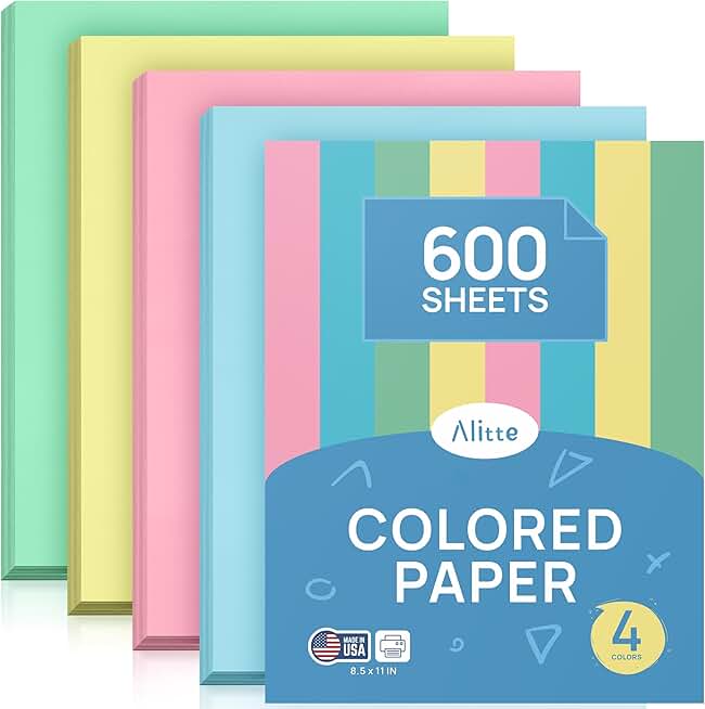 600 Sheets of Colored Letter Paper in 4 Colors