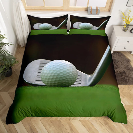 Sports Gaming Theme Duvet Cover Set Not Comforter) Golf Print Decor Bedding Set Ball Game Green Gr Decor Comforter Cover for Kids Boys Men Teens Microfiber King Size