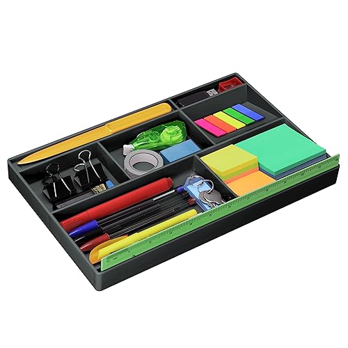 Black plastic desk drawer organizer with 8 compartments