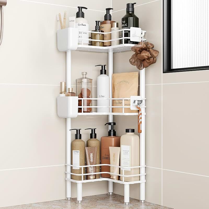 Rustproof 3-Tier Corner Shower Caddy with Hooks