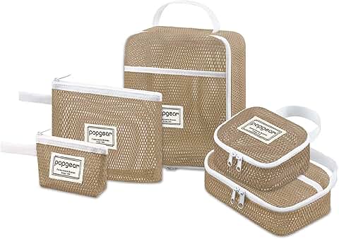 Set of 5 Brown Makeup and Toiletry Bags for Travel