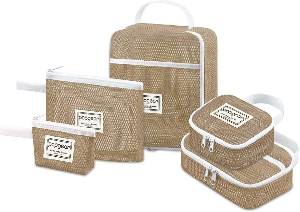 Set of 5 Brown Makeup and Toiletry Bags for Travel