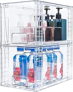 Two Clear Stackable Storage Drawers with Handles