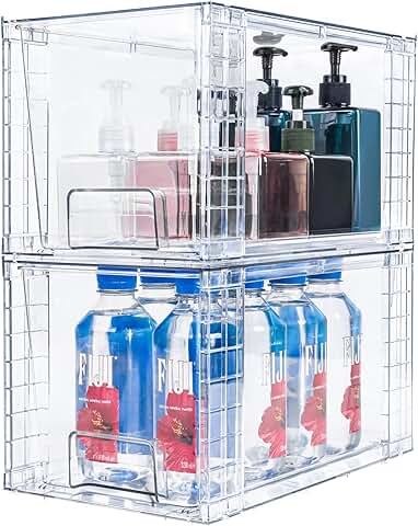 Two Clear Stackable Storage Drawers with Handles