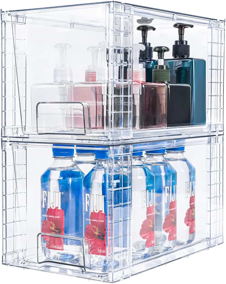 Two Clear Stackable Storage Drawers with Handles