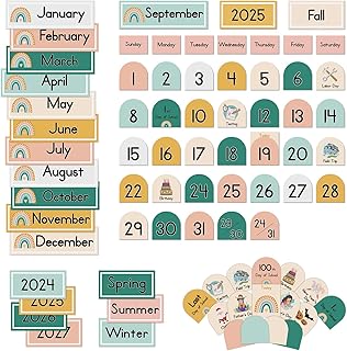 Boho Calendar Pocket Chart Cards and Classroom Kit