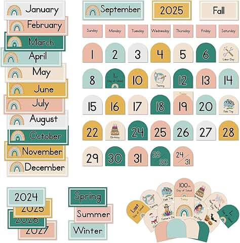 Boho Calendar Pocket Chart Cards and Classroom Kit
