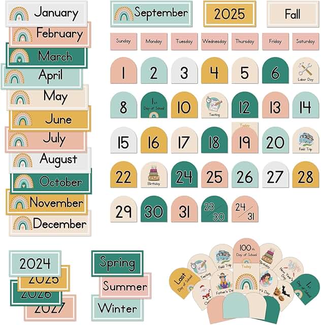 Boho Calendar Pocket Chart Cards and Classroom Kit