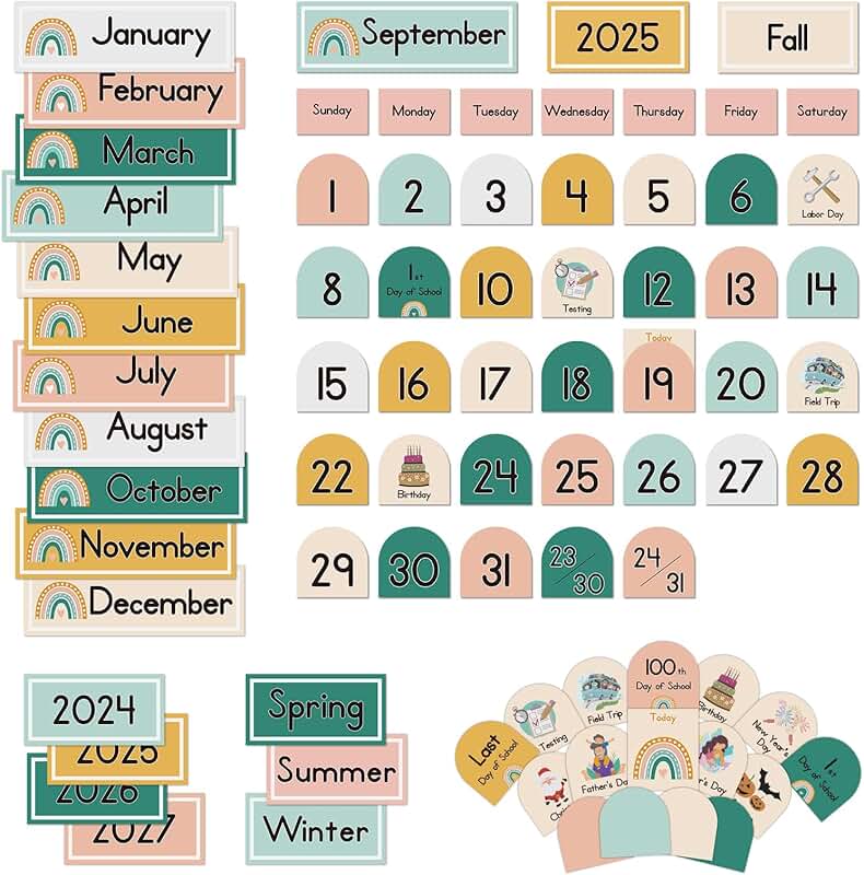 Boho Calendar Pocket Chart Cards and Classroom Kit