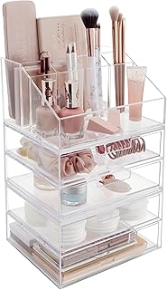 Stackable Clear Makeup Organizer with 4 Drawers