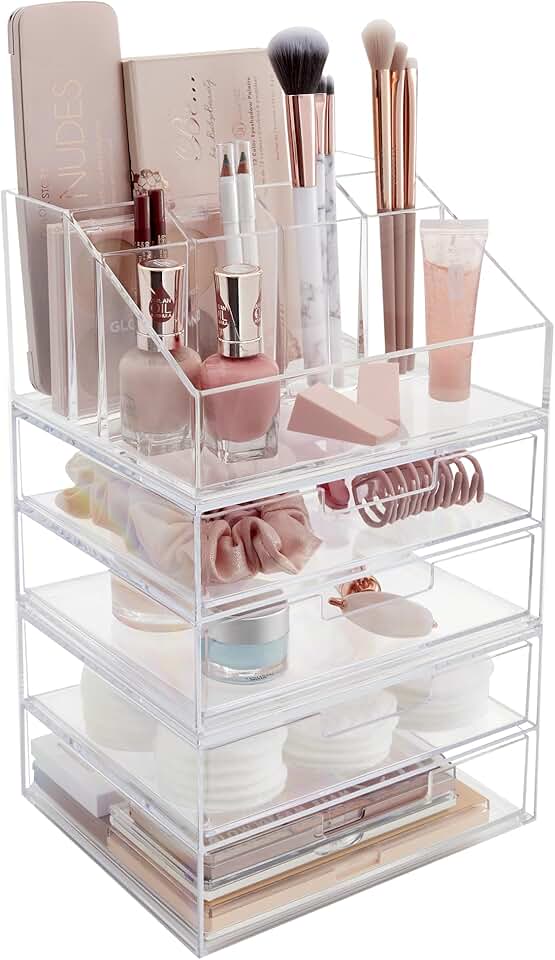 Stackable Clear Makeup Organizer with 4 Drawers